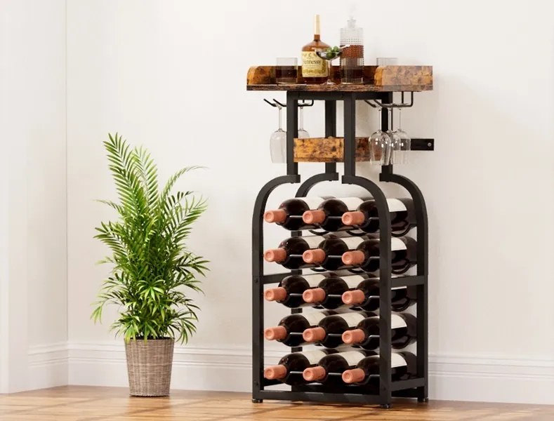 RVI201 - Rafturi Vin, 40 cm, depozitare vin, raft stil industrial, bucatarie, living, dining - Negru - Maro