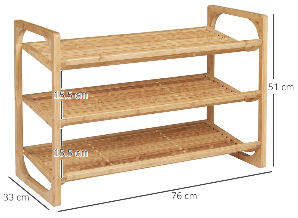 HOMCOM Organizator Pantofi din Bambus cu 3 Nivele, Rafturi pentru Depozitare Încălțăminte, Suport Durabil, Design Compact | Aosom Romania