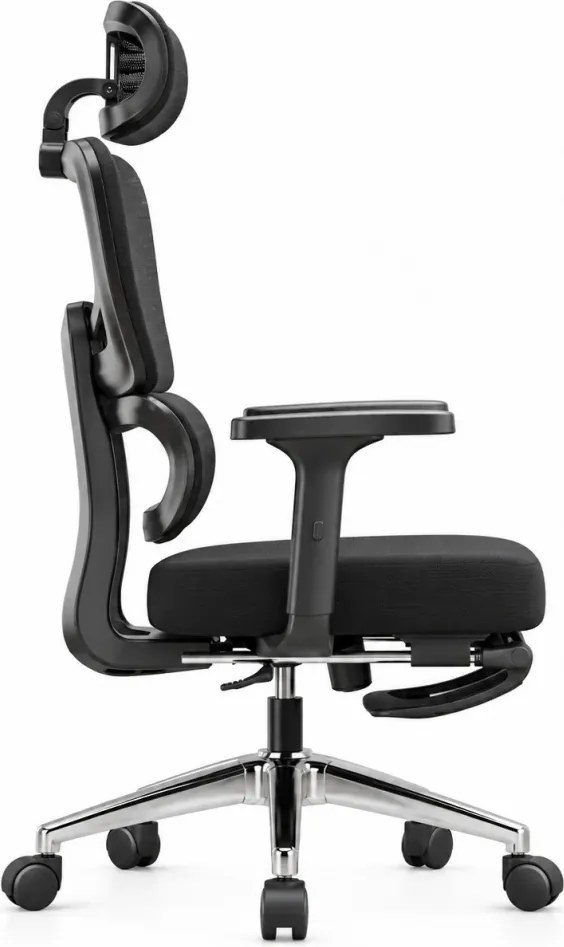VARENO-H – Scaun ergonomic cu tetieră 4D, șezut culisant, suport lombar, cotiere 3D, reclinare 135°, suport pentru picioare, Negru