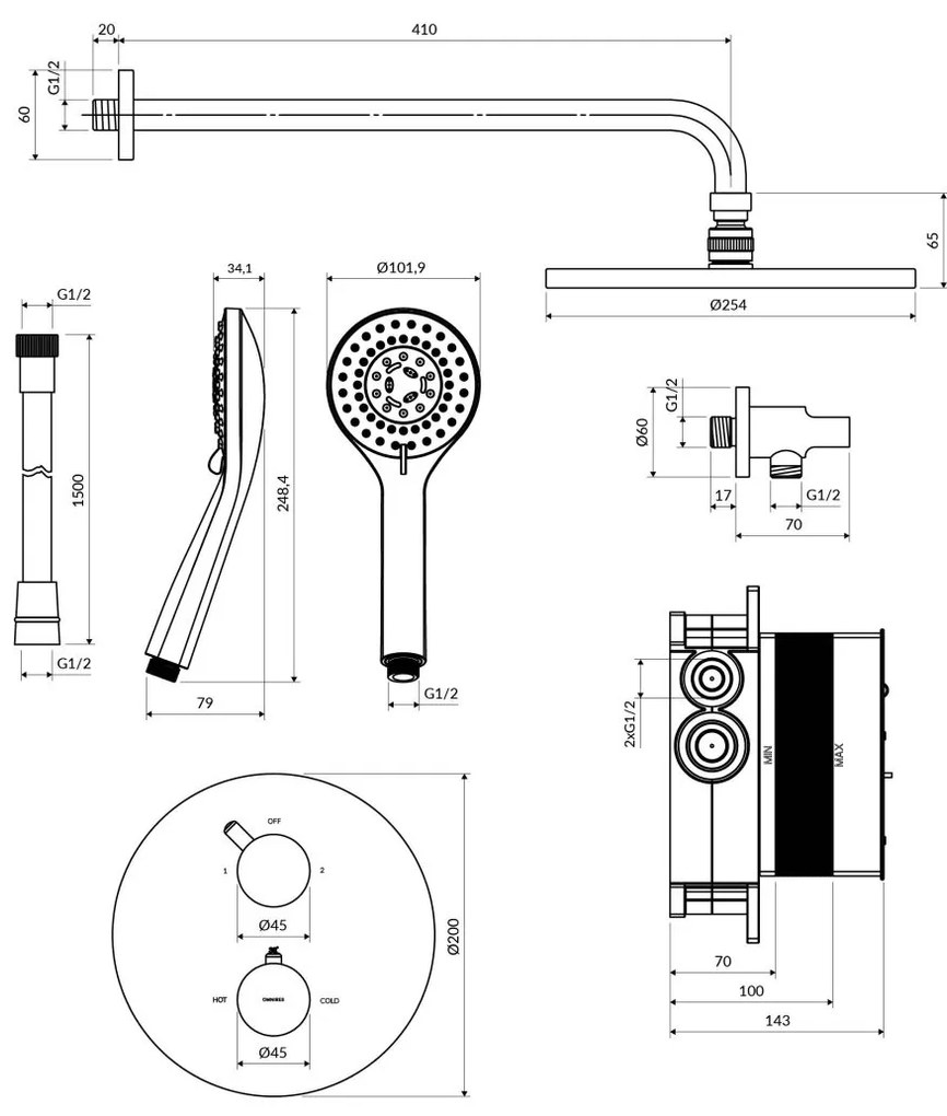 Omnires Y set de dus ascuns cu termostat da alb SYSYT05WM