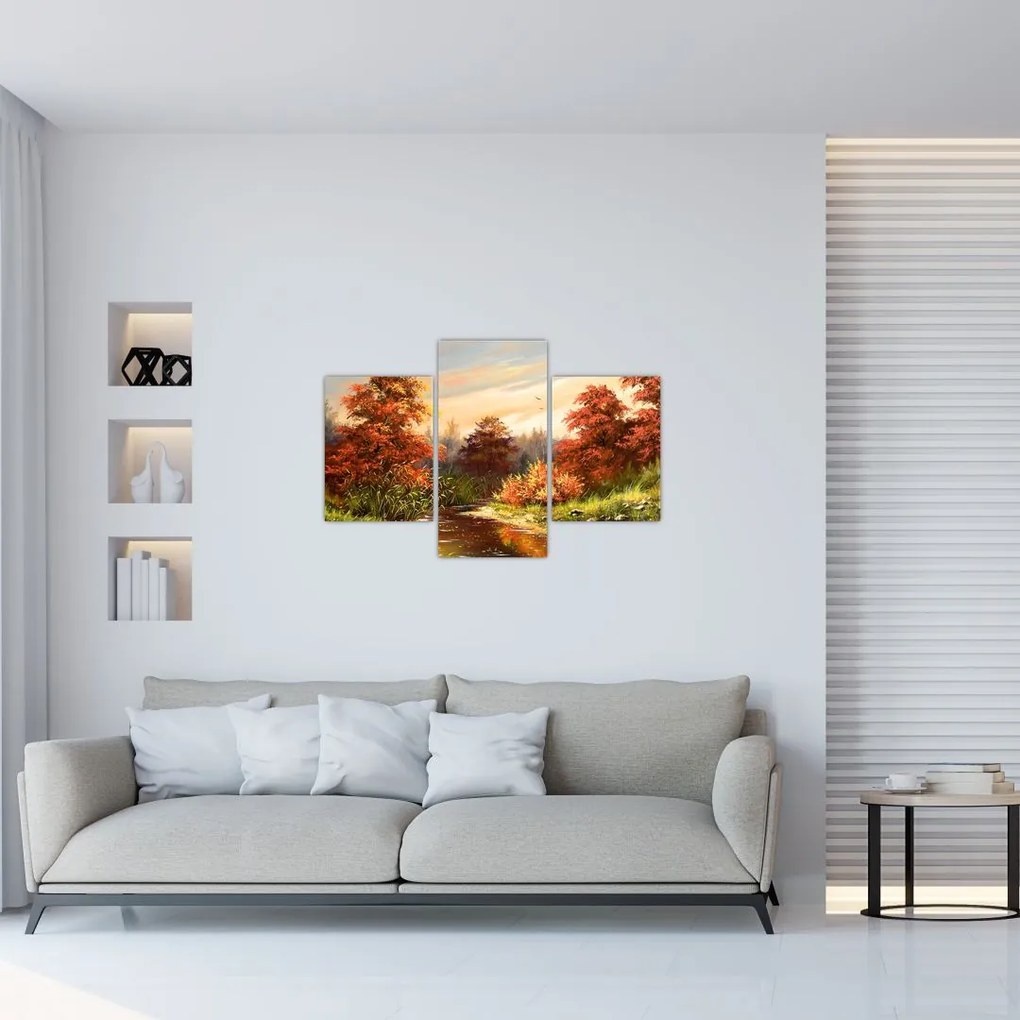 Tablou - Râu în peisaj de toamnă (90x60 cm)