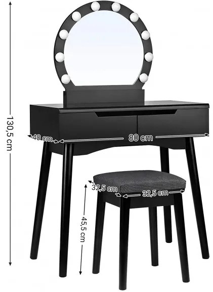 Masa Toaleta Princess Negru, 80 cm