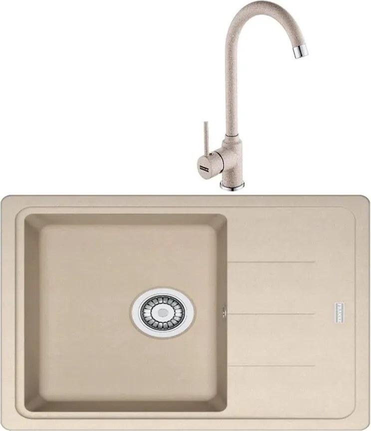 Set chiuveta bucatarie compozit Franke Basis Avena 1 cuva 1/2 cu picurator 78x50 cm bej mat cu baterie Pola