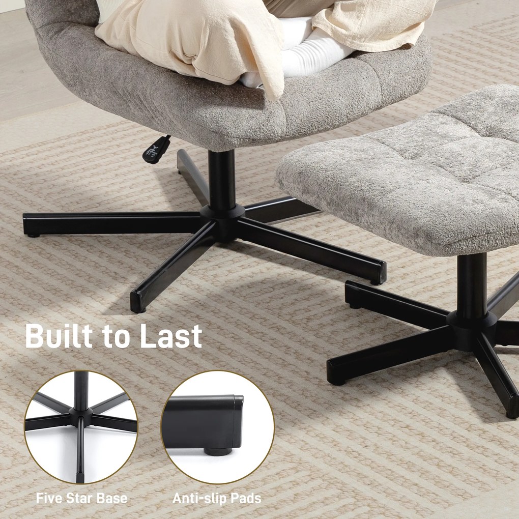 HOMCOM Scaun reclinabil pe 4 niveluri cu otoman separat în efect de catifea, 66x80x93-104 cm, Gri | Aosom Romania