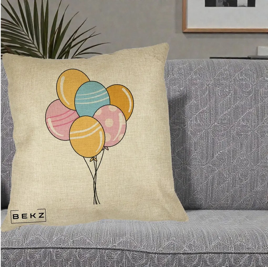 Perna Decorativa Baloane Petrecere, 40x40 cm, Crem, Husa Detasabila, Perna Inclusa, BEKZ®
