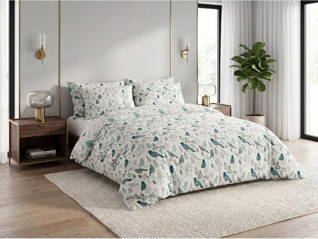 Lenjerie de pat policoton LEAFBIRD POLY alb-verde Dimensiune lenjerie de pat: 70 x 90 cm | 140 x 220 cm