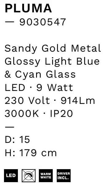 Pendul LED, Lustra design modern Pluma albastru deschis/ cyan