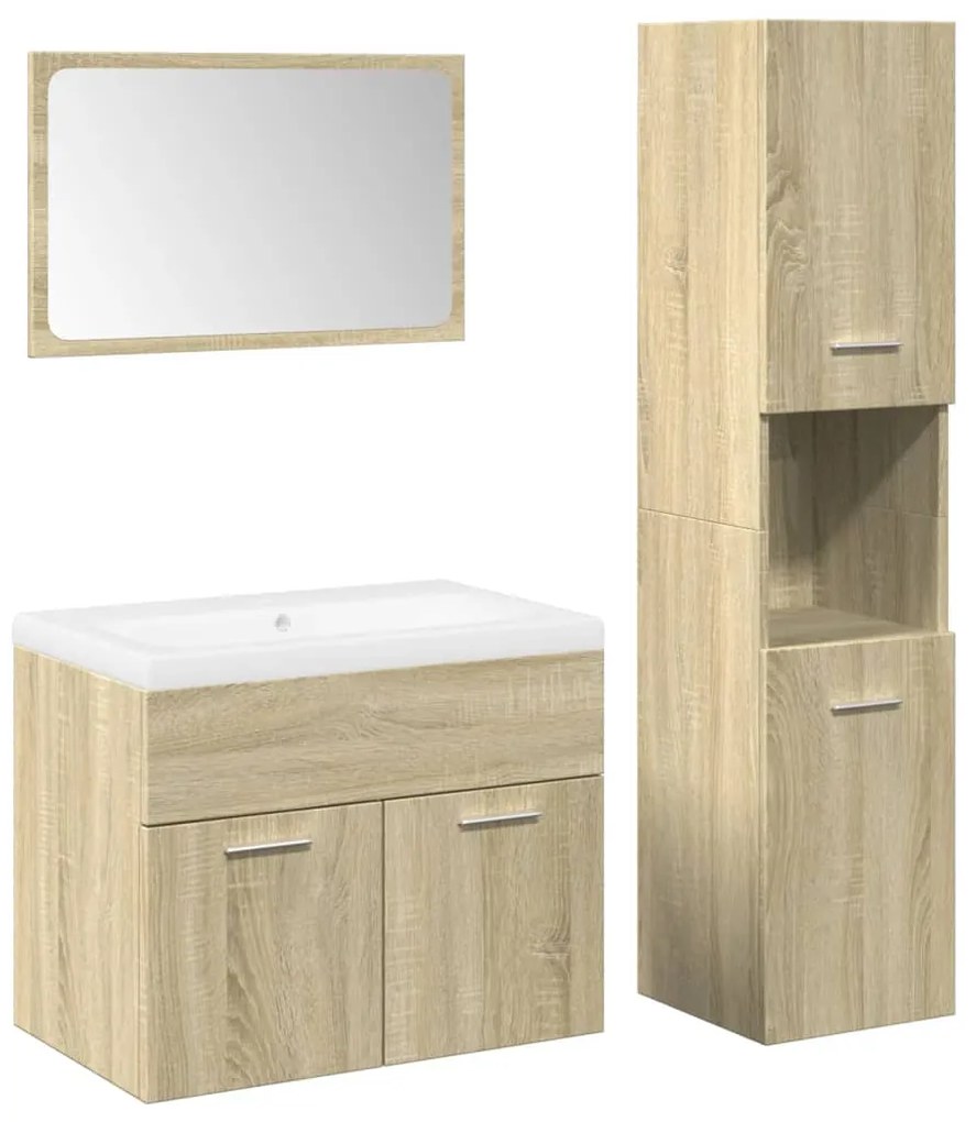 3325005 vidaXL Set mobilier de baie, 4 piese, stejar sonoma, lemn prelucrat