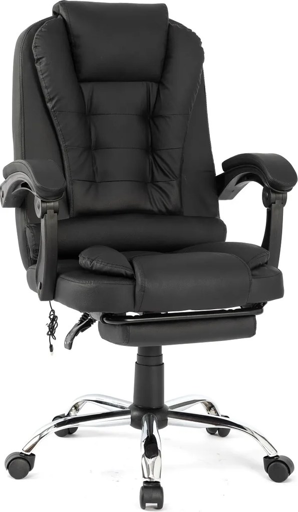 Scaun directorial, Masaj în perna lombară, Suport picioare, Rabatabil, piele PU, Negru