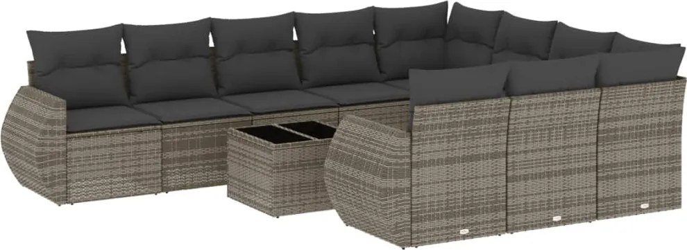 vidaXL Set canapele de grădină cu perne, 11 piese, gri, poliratan