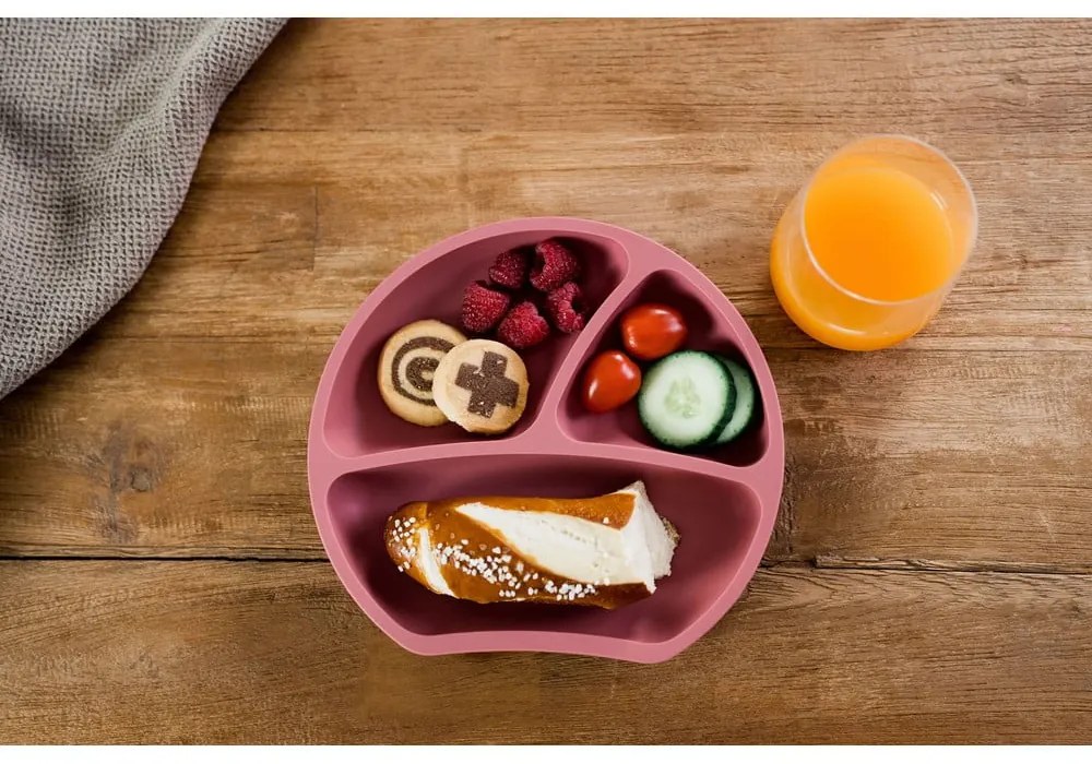 Farfurie pentru copii cărămizie din silicon 19x20,5 cm Dusky Pink – Kindsgut