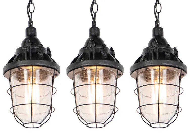 Set de 3 lămpi suspendate industriale negre - Cabin