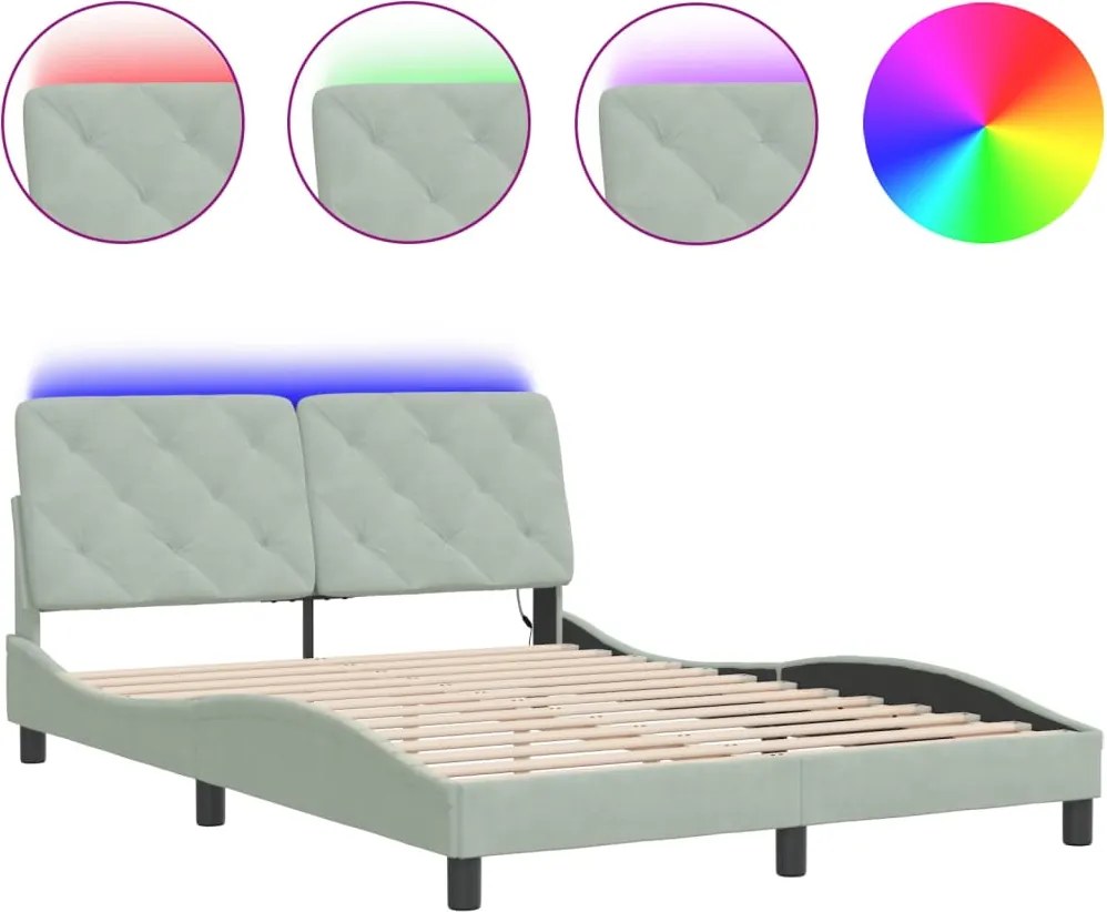 vidaXL Cadru de pat cu LED fără saltea, gri deschis, 120x200 cm, catifea