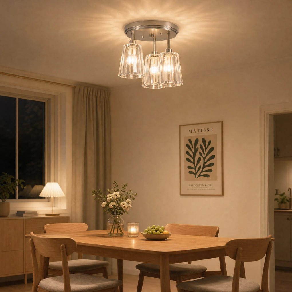 HOMCOM Plafonieră LED din Cristal cu 3 Lumini, Dulii E27, fără Becuri, pentru Living, Argintie | Aosom Romania