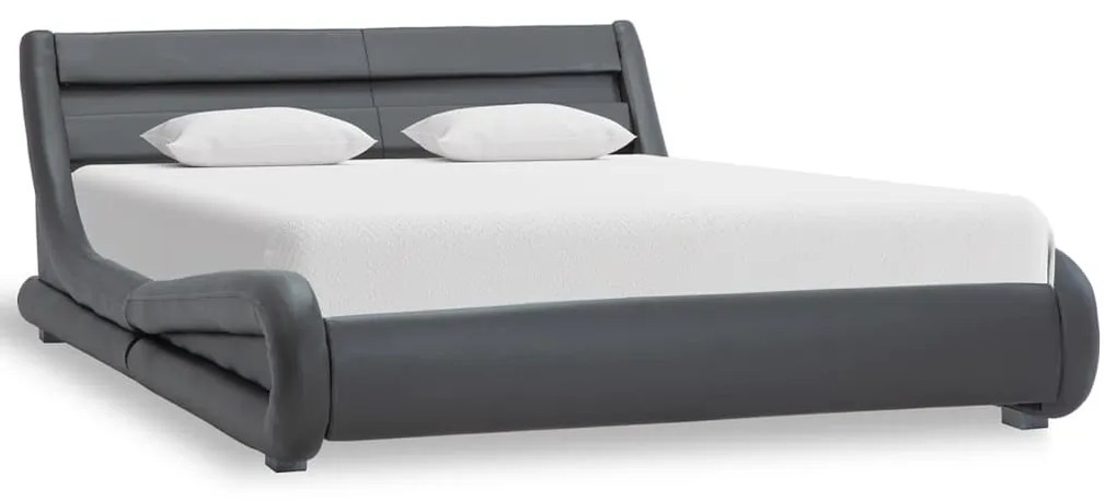 285741 vidaXL Cadru de pat cu LED, gri, 140 x 200 cm, piele ecologică