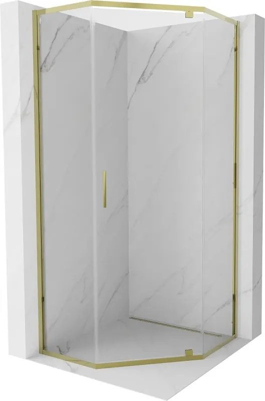 Mexen Exo cabină de duș pentagonală rabatabilă 90 x 90 cm, transparentă, auriu - 812-090-090-50-00