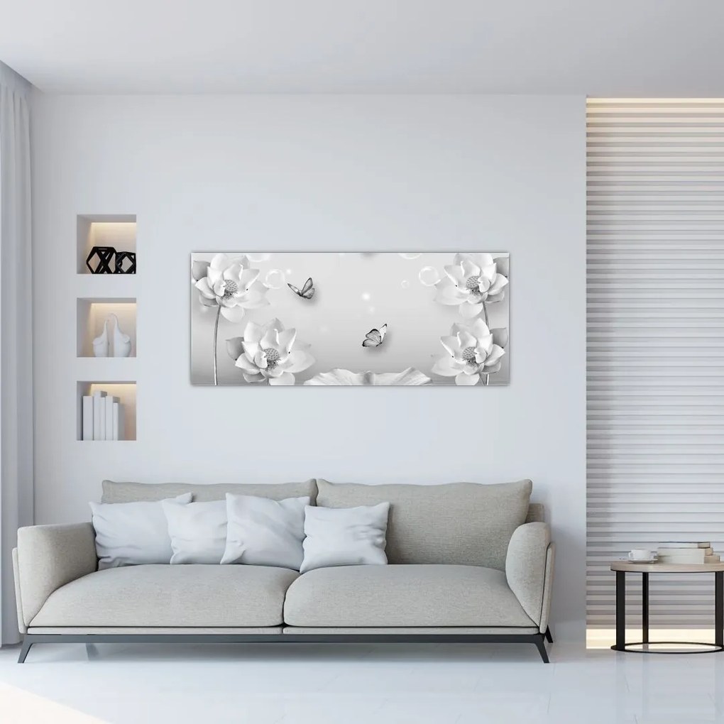 Tablou - Design flori și fluturi (120x50 cm)