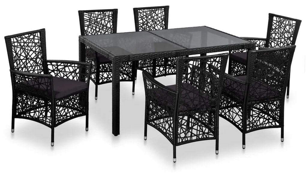 vidaXL Set mobilier de exterior, 7 piese, negru, poliratan