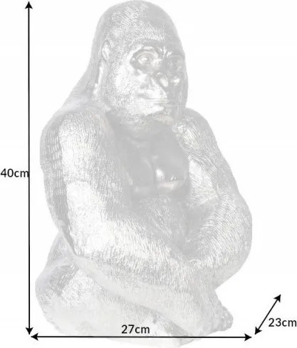 Statueta decorativa gorila Kong argintie
