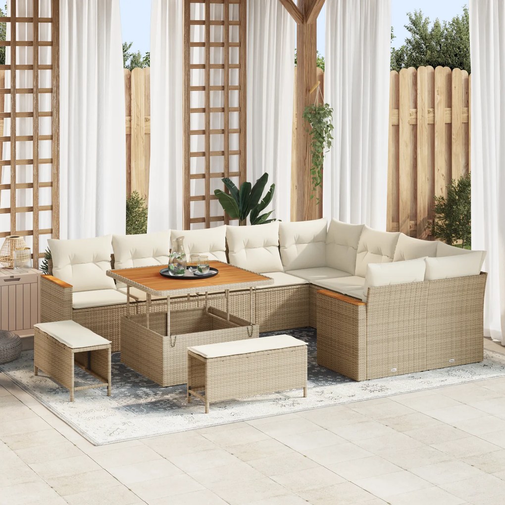 vidaXL Set de canapele pentru grădină cu pernă 12 pcs Bej Rattan poli