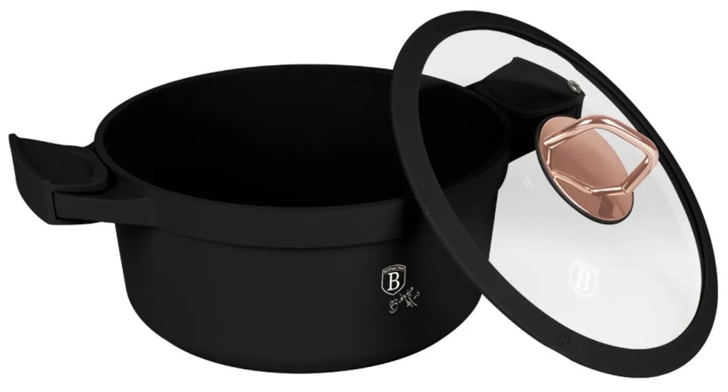 Oala cu capac si manere de silicon detasabile 24 cm, 4,4L Black Rose Berlinger Haus BH 1457, antiaderent, titan, negru