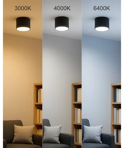 Spot LED 5W, 230V, 3000/4000/6400K, Ø 7,5 cm, negru