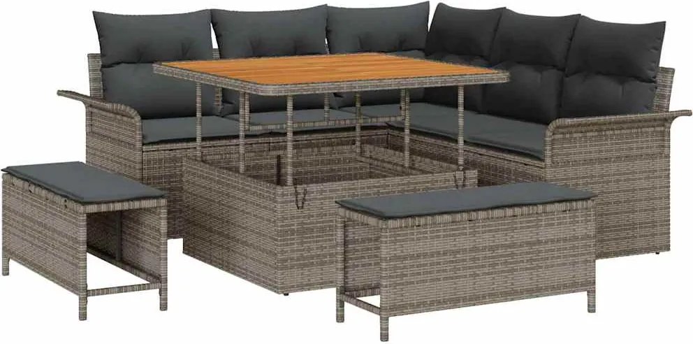 vidaXL Set de canapele pentru grădină cu pernă 8 pcs Gri poliratan