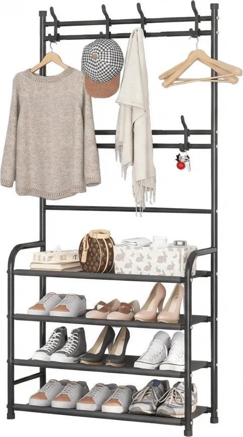 Cuier cu suport pentru pantofi CLOTHORY 80x152 cm, negru