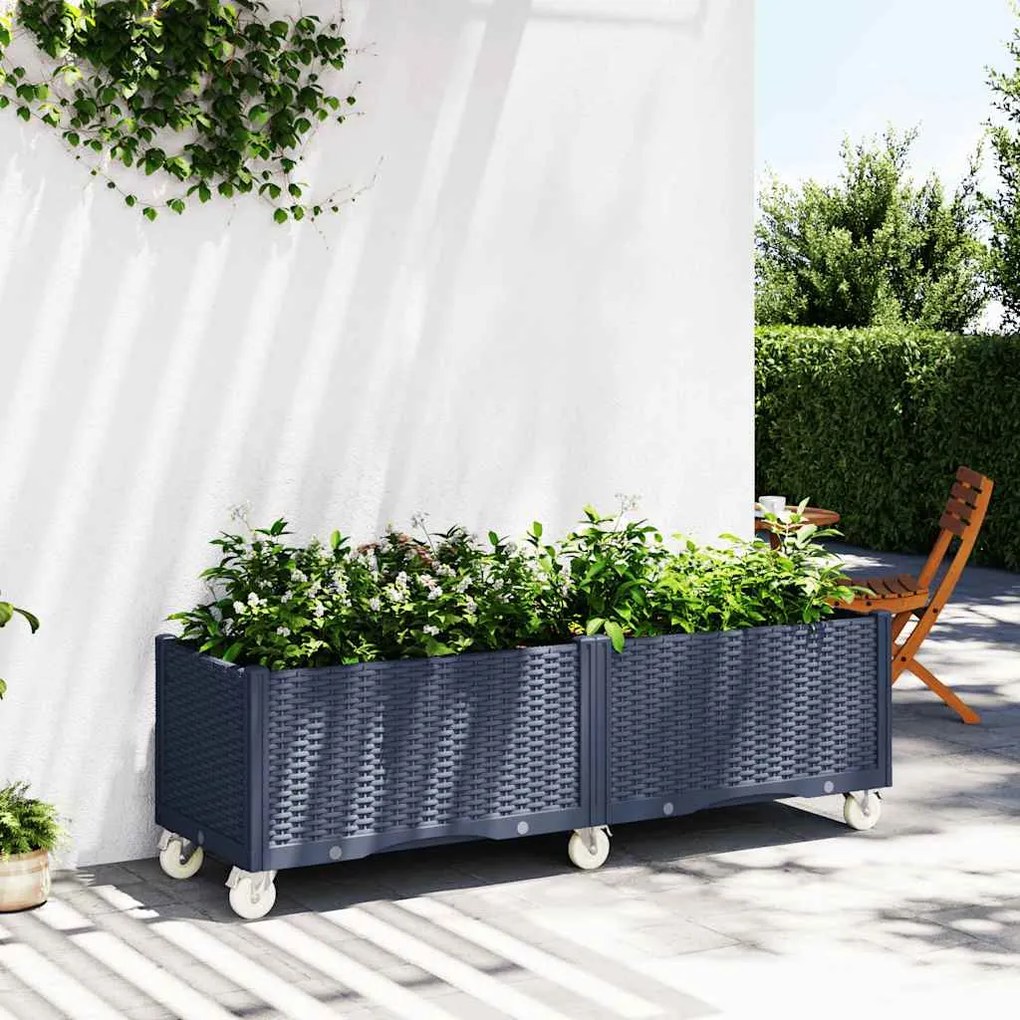 vidaXL Jardinieră de grădină cu picioare, albastru gri, 160x50x54 cm, PP