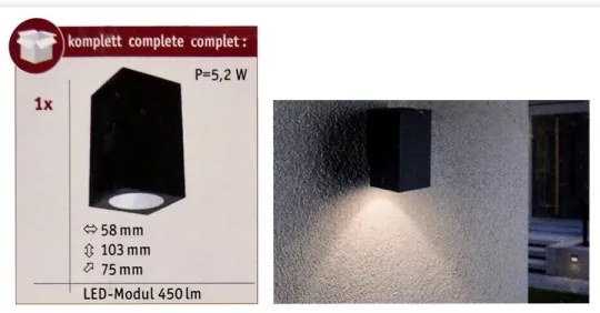 Aplică de exterior Paulmann 94327 LED/3,8W IP44 FLAME 230V antracit