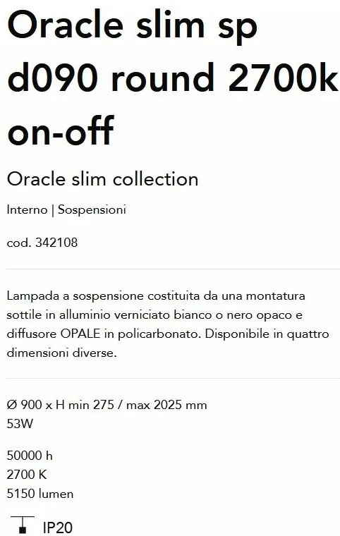 Lustra LED suspendata Oracle slim sp d090 round 2700k on-off negru