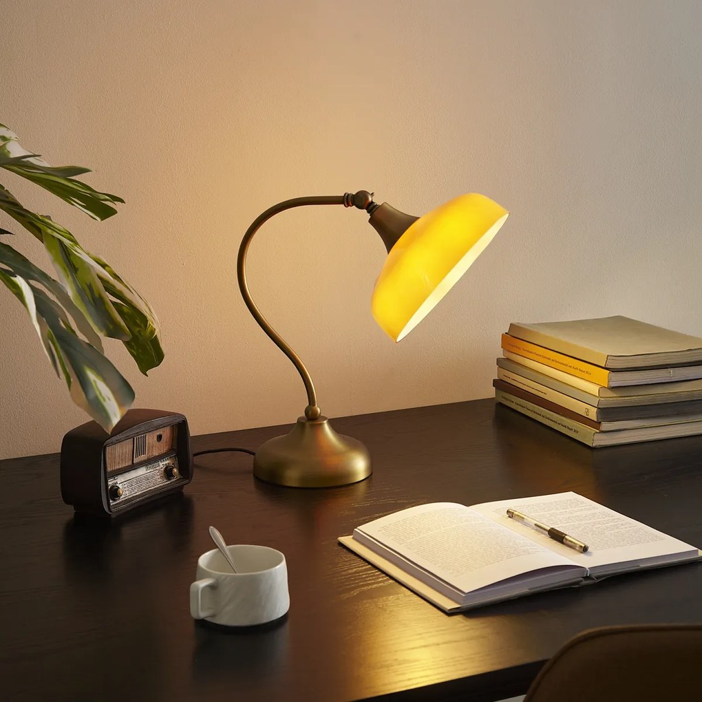 Lampă de masă clasică bronz cu sticlă opal portocalie - Clerk