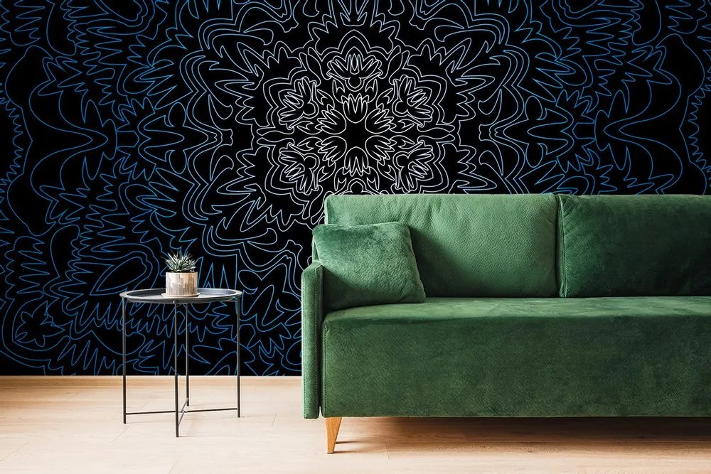 Tapet Mandala ornamentală pe fundal negru