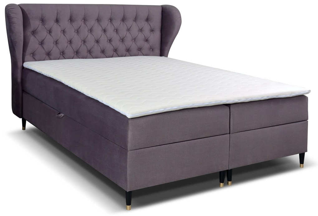 Pat matrimonial Boxspring 180 cm Ortun (violet) (cu saltea). 1033266