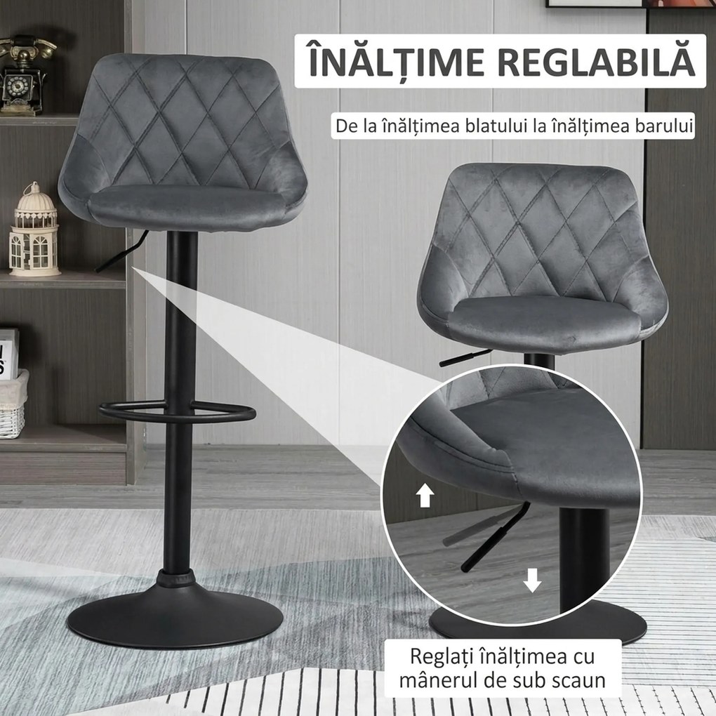HOMCOM Scaun bar Reglabile in Inaltime cu Spatar, Greutate Suportata 120kg,51.5x48x83-104cm, gri | Aosom Romania