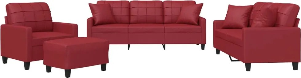 vidaXL Set de canapele cu perne, 4 piese, roșu vin, piele ecologică