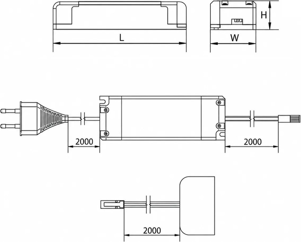 Transformator Pro GTV pentru bandă LED, cu distribuitor, 7W, 12V, IP20, cablu 2 m 7 W, 12 V, 2 m, Plastic