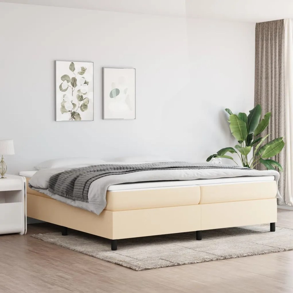 vidaXL Pat box spring cu saltea, crem, 200x200 cm, textil
