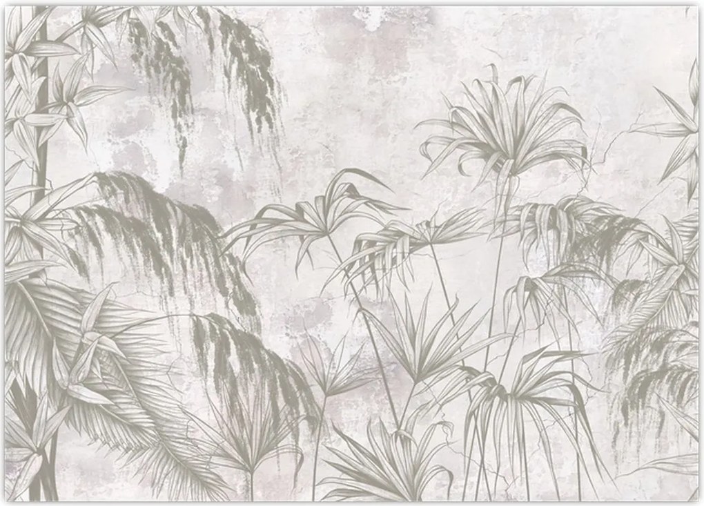 Tablou - Plante tropicale pe perete gri (70x50 cm)
