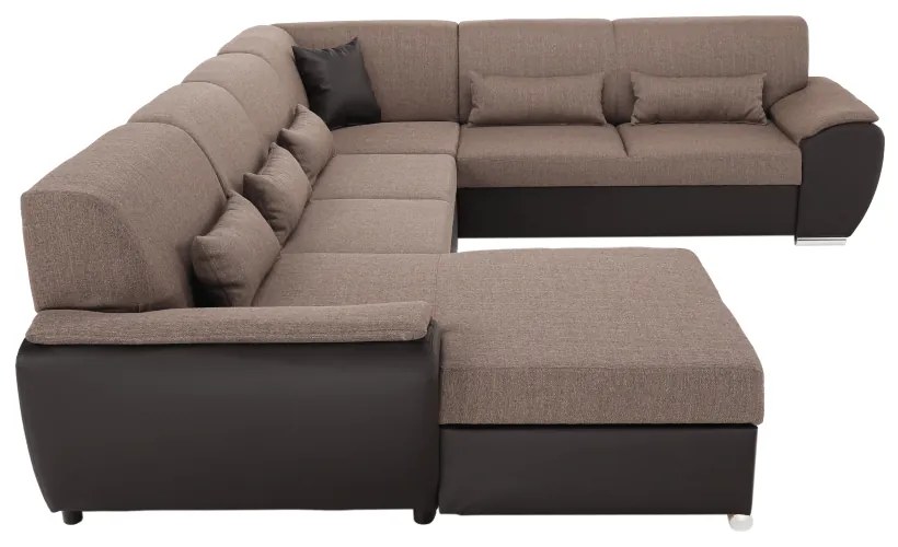 Colţar în formă de U, material textil maro/piele ecologică maro, stânga, EMILY U
