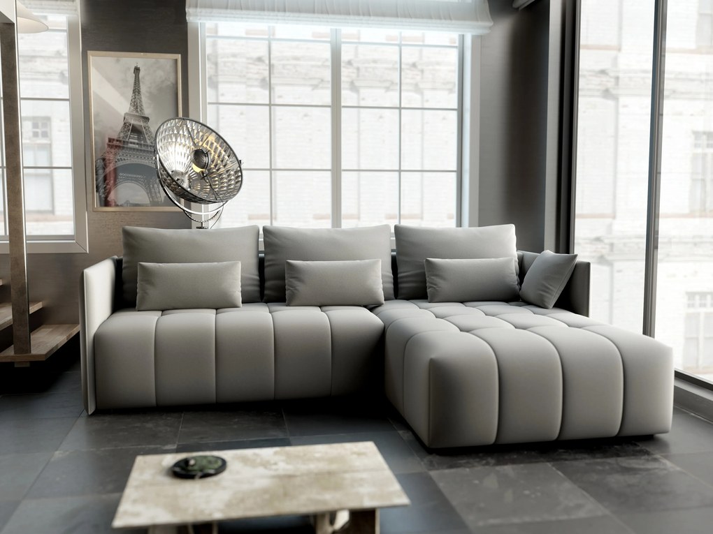 Colțar extensibil dumonde cu ladă de depozitare si sezut confortabil din spuma high-density, Malta Royal Grey II 235x185 cm