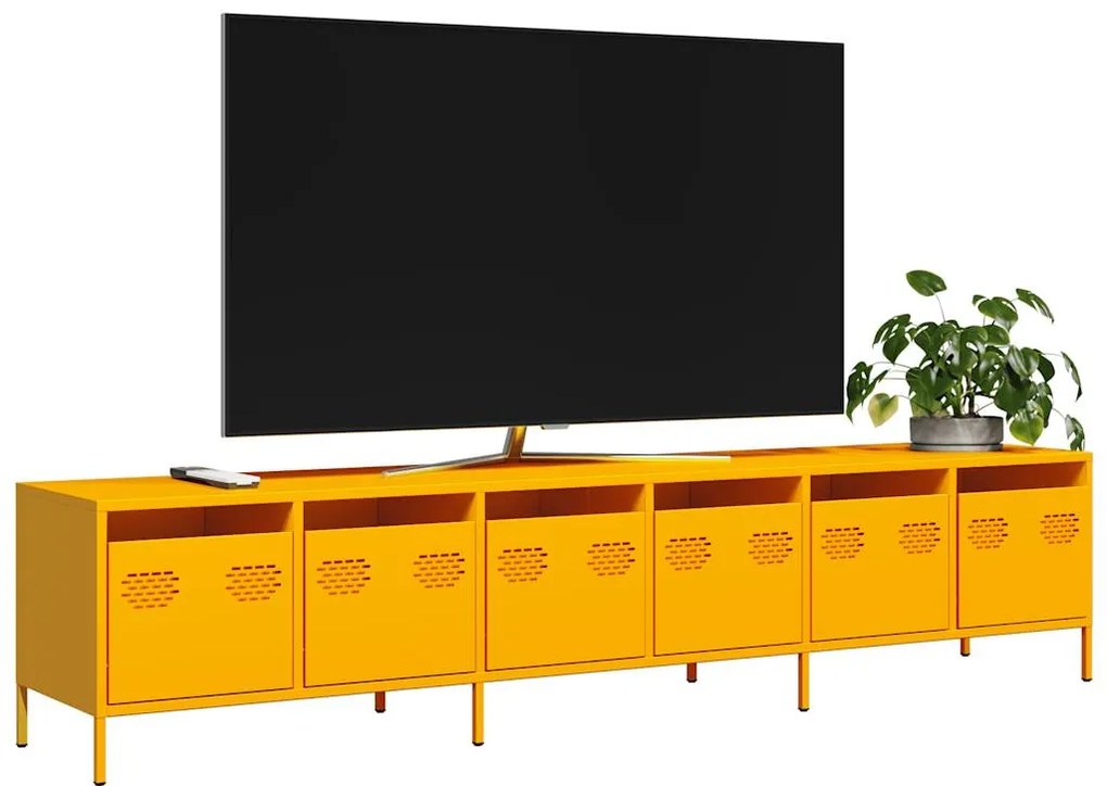 vidaXL Dulap TV, galben muștar, 202x39x43,5 cm, oțel laminat la rece