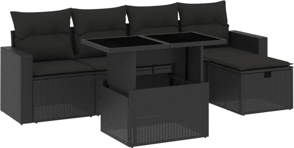 vidaXL Set mobilier de grădină cu perne, 6 piese, negru, poliratan