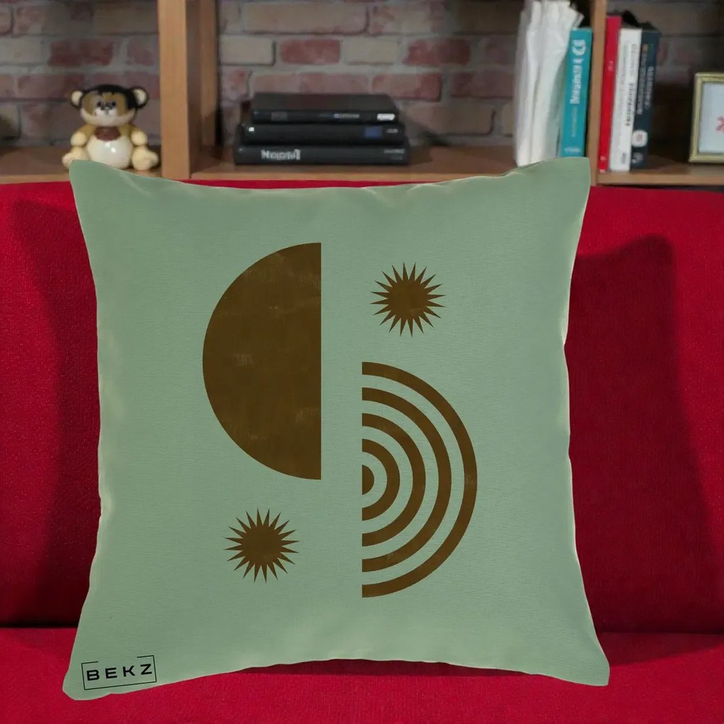 Perna Decorativa Boho Sun si Spirala, 40x40 cm, Verde, Husa Detasabila, Perna Inclusa, BEKZ®