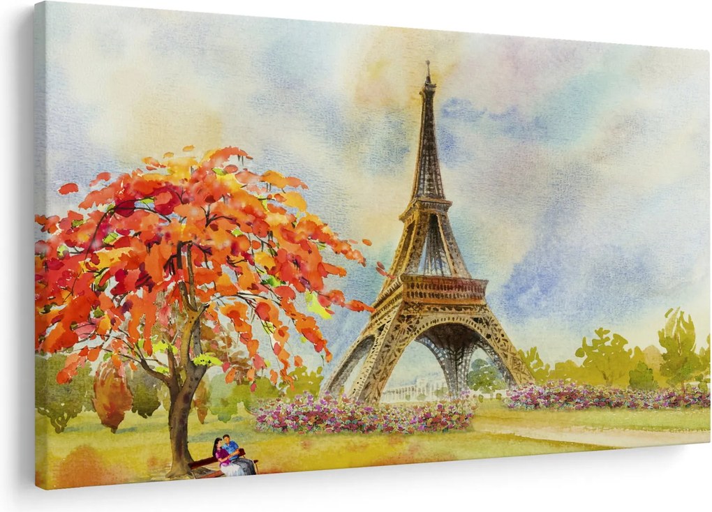 Tablou pictat cu turnul Eiffel (90x60 cm)