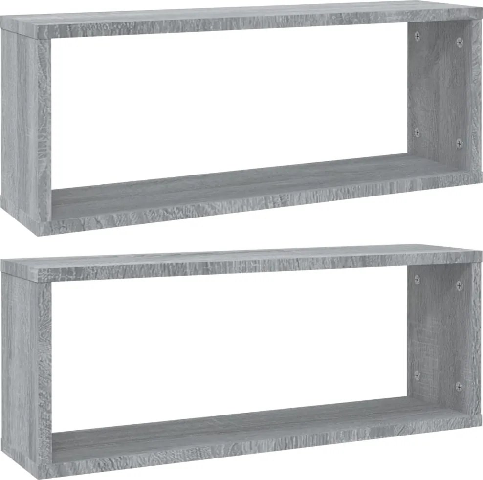 vidaXL Rafturi de perete cub, 2 buc., gri sonoma, 60x15x23 cm, lemn