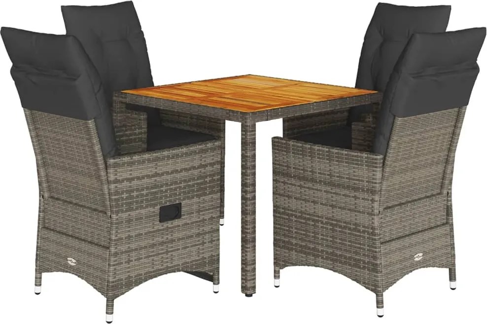 vidaXL Set mobilier de grădină cu perne, 5 piese, gri, poliratan