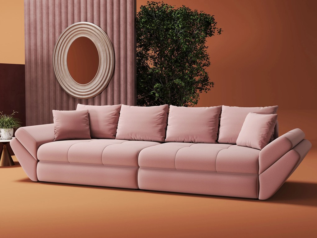 Canapea extensibilă dumonde cu ladă de depozitare si sezut confortabil din spuma high-density, Loana Royal Roz 300x100 cm