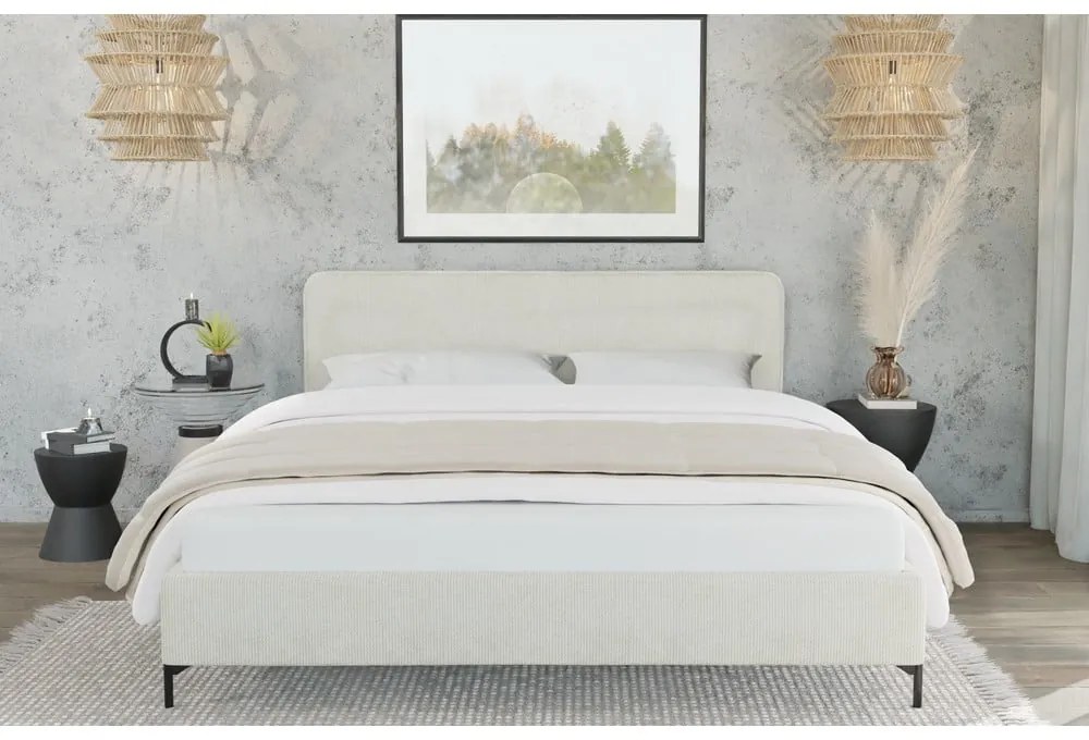 Pat matrimonial bej tapițat cu somieră 160x200 cm Barker – Ropez