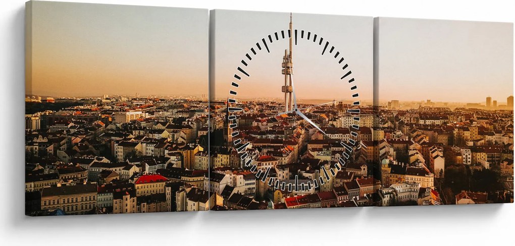Tablou apusului de soare deasupra orașului Zizkov (cu ceas) (90x30 cm)